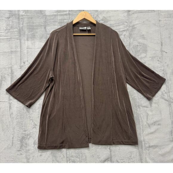 Chicos Travelers Size 3 Brown Open Front Stretch Cardigan Jacket W/ Pockets XL - Picture 1 of 10
